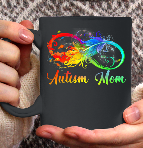 Womens Tu Autism Mom Colorful Feather Autism Awareness Support Ceramic Mug 11oz