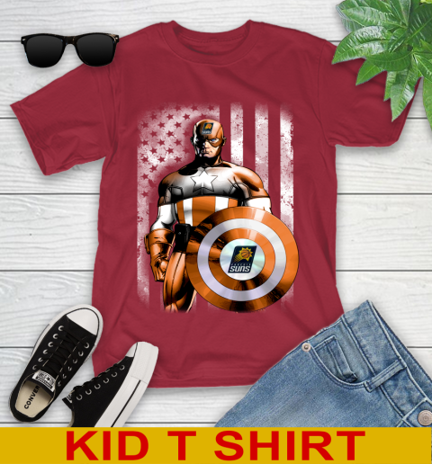 Phoenix Suns NBA Basketball Captain America Marvel Avengers American Flag Shirt Youth T-Shirt 12