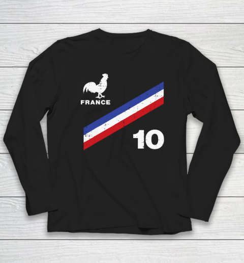 France Flag Rooster Number 10 Soccer Fan Long Sleeve T-Shirt