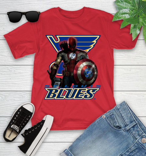 NHL Captain America Thor Spider Man Hawkeye Avengers Endgame Hockey St.Louis Blues Youth T-Shirt 10
