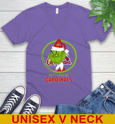 St.Louis Cardinals MLB Christmas Grinch I Hate People But I Love My Favorite Baseball Team V-Neck T-Shirt 9