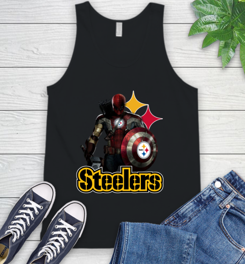 NFL Captain America Thor Spider Man Hawkeye Avengers Endgame Football Pittsburgh Steelers Tank Top 2