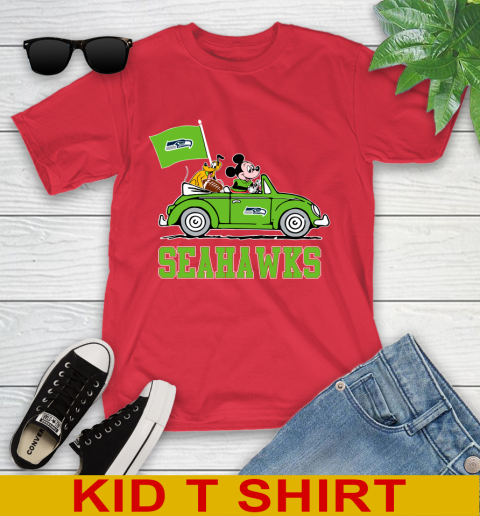 NFL Football Seattle Seahawks Pluto Mickey Driving Disney Shirt Youth T-Shirt - Image 11