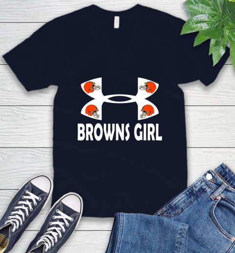 NFL Cleveland Browns Girl Under Armour Football Sports V-Neck T-Shirt 2
