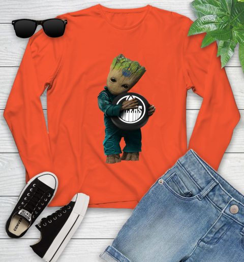 NHL Groot Guardians Of The Galaxy Hockey Sports Edmonton Oilers Youth Long Sleeve 4
