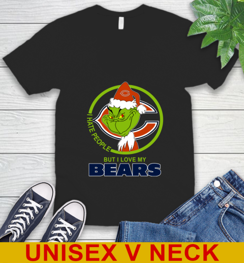 Chicago Bears NFL Christmas Grinch I Hate People But I Love My Favorite Football Team V-Neck T-Shirt 2