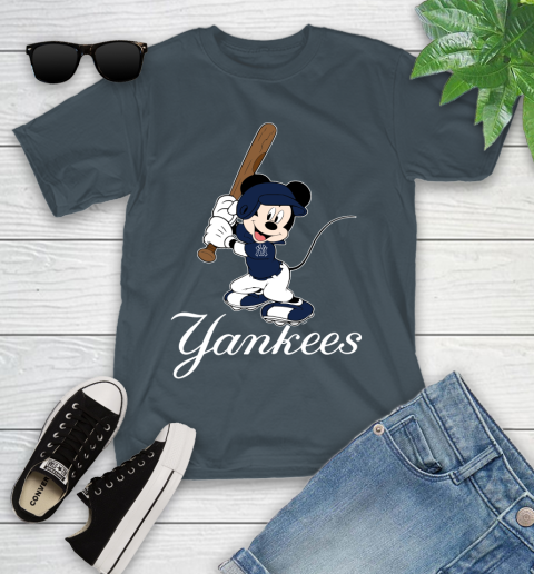 MLB Baseball New York Yankees Cheerful Mickey Mouse Shirt Youth T-Shirt 8