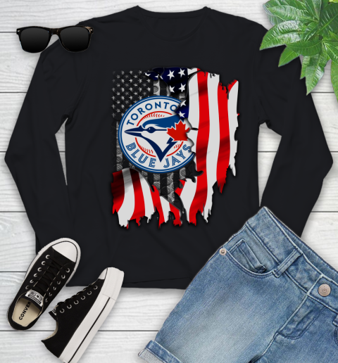 Toronto Blue Jays MLB Baseball American Flag Youth Long Sleeve