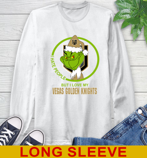 Vegas Golden Knights NHL Christmas Grinch I Hate People But I Love My Favorite Hockey Team Long Sleeve T-Shirt