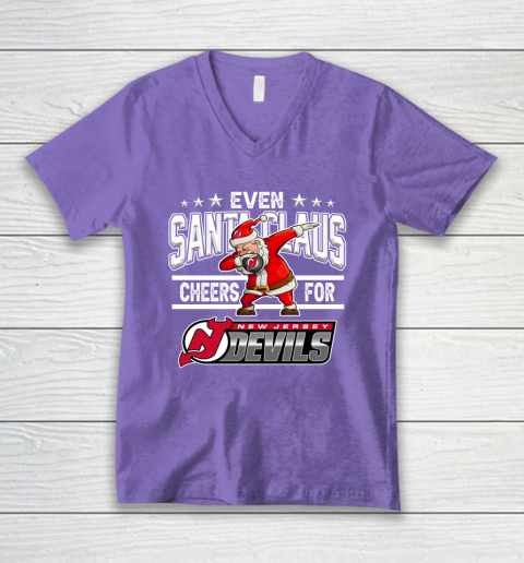New Jersey Devils Even Santa Claus Cheers For Christmas NHL V-Neck T-Shirt 8