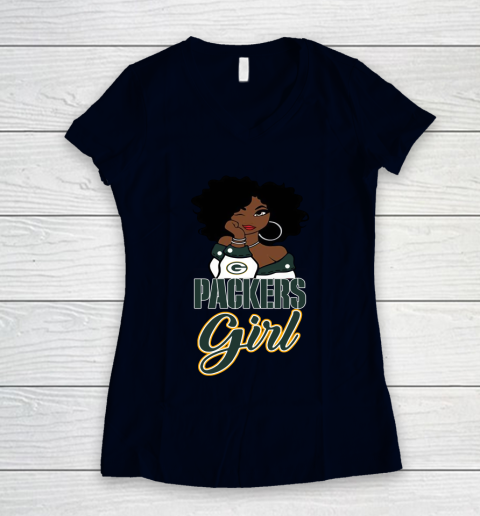 Green Bay Packers Girl NFL Women's V-Neck T-Shirt 3