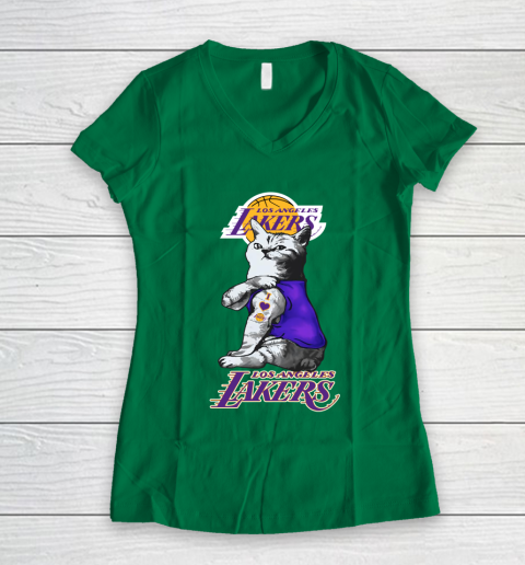 NBA Basketball My Cat Loves Los Angeles Lakers Women's V-Neck T-Shirt 3