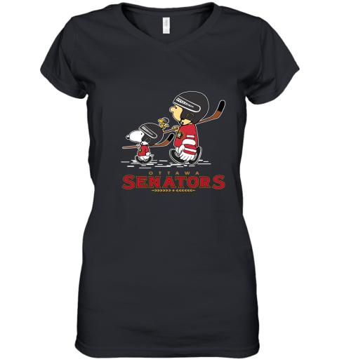 Let's Play Ottawa Senators Ice Hockey Snoopy NHL Women's V-Neck T-Shirt