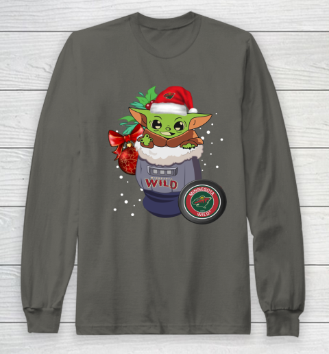 Minnesota Wild Christmas Baby Yoda Star Wars Funny Happy NHL Long Sleeve T-Shirt 8