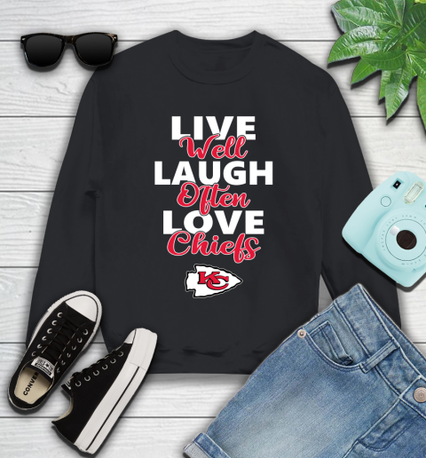 NFL Football Kansas City Chiefs Live Well Laugh Often Love Shirt Youth Sweatshirt