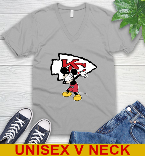 Kansas City Chiefs NFL Football Dabbing Mickey Disney Sports V-Neck T-Shirt 4