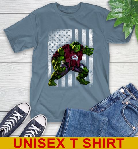 Colorado Avalanche Hulk Marvel Avengers NHL Hockey American Flag T-Shirt 8