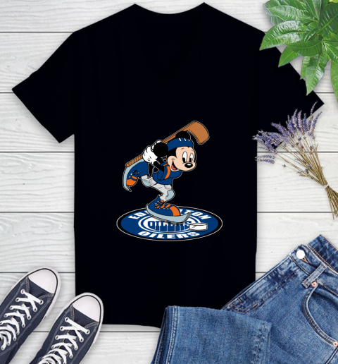 NHL Hockey Edmonton Oilers Cheerful Mickey Disney Shirt Women's V-Neck T-Shirt