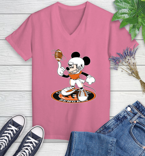 NFL Football Cincinnati Bengals Cheerful Mickey Disney Shirt Women's V-Neck T-Shirt 11