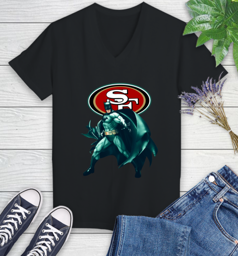 NFL Batman Football Sports San Francisco 49ers Women's V-Neck T-Shirt 2