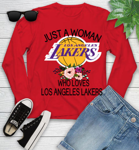 NBA Just A Woman Who Loves Los Angeles Lakers Basketball Sports Youth Long Sleeve 8