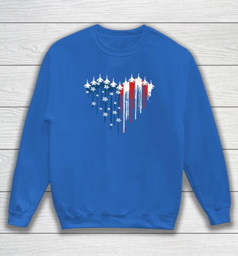 Retro Fighter Jet Airplane American Flag Heart 4th Of July Sweatshirt 5