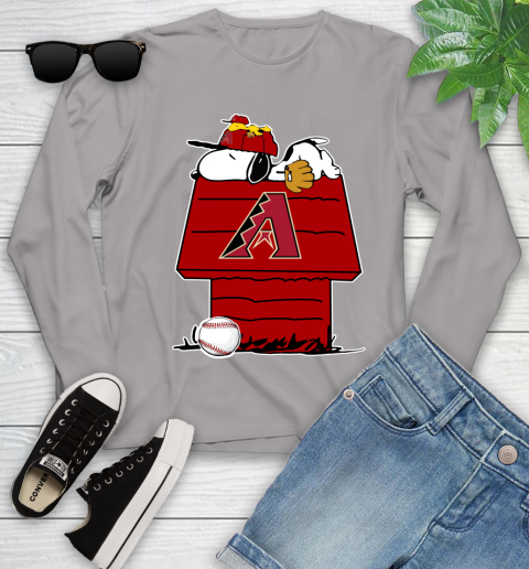 MLB Arizona Diamondbacks Snoopy Woodstock The Peanuts Movie Baseball T Shirt Youth Long Sleeve 5