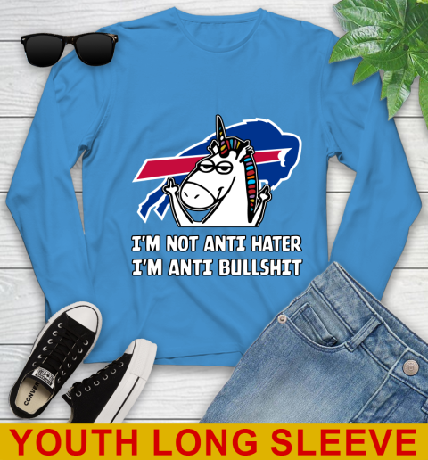 Buffalo Bills NFL Football Unicorn I'm Not Anti Hater I'm Anti Bullshit Youth Long Sleeve 8