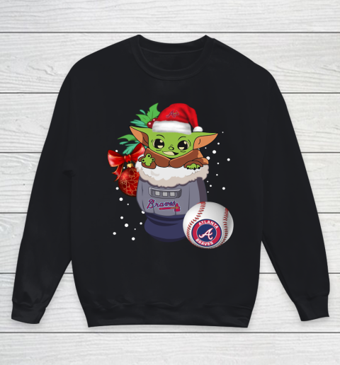 Atlanta Braves Christmas Baby Yoda Star Wars Funny Happy MLB Youth Sweatshirt