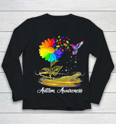 Autism Awareness Month Tshirt Hummingbird Sunflower Youth Long Sleeve