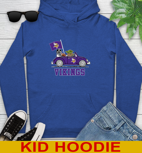 NFL Football Minnesota Vikings Darth Vader Baby Yoda Driving Star Wars Shirt Youth Hoodie 10