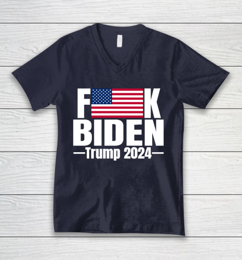 Fuck Biden American Flag Trump 2024 V-Neck T-Shirt 2