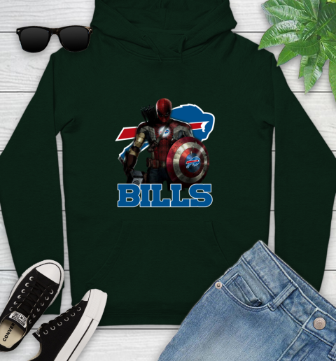 NFL Captain America Thor Spider Man Hawkeye Avengers Endgame Football Buffalo Bills Youth Hoodie 13