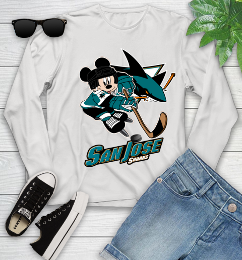 NHL San Jose Sharks Mickey Mouse Disney Hockey T Shirt Youth Long Sleeve