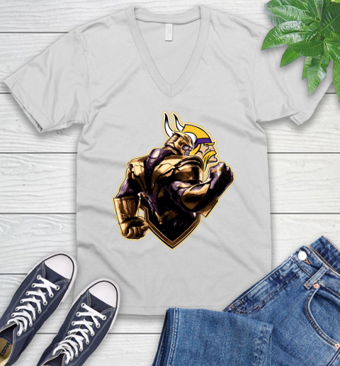 NFL Thanos Avengers Endgame Football Sports Minnesota Vikings V-Neck T-Shirt