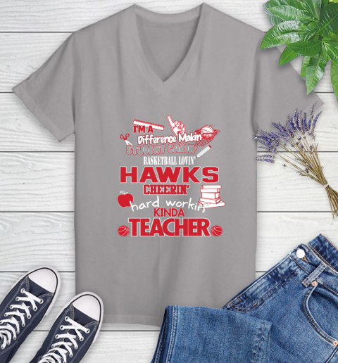 Atlanta Hawks NBA I'm A Difference Making Student Caring Basketball Loving Kinda Teacher Women's V-Neck T-Shirt 4