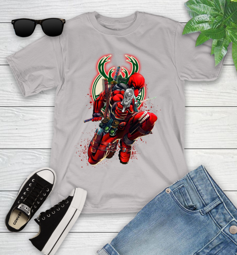 NBA Deadpool Marvel Comics Sports Basketball Milwaukee Bucks Youth T-Shirt 12