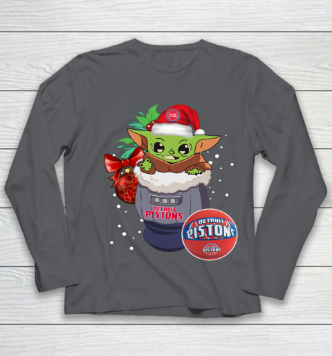 Detroit Pistons Christmas Baby Yoda Star Wars Funny Happy NBA Youth Long Sleeve 8