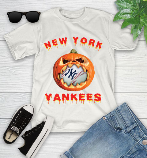 MLB New York Yankees Halloween Pumpkin Baseball Sports Youth T-Shirt