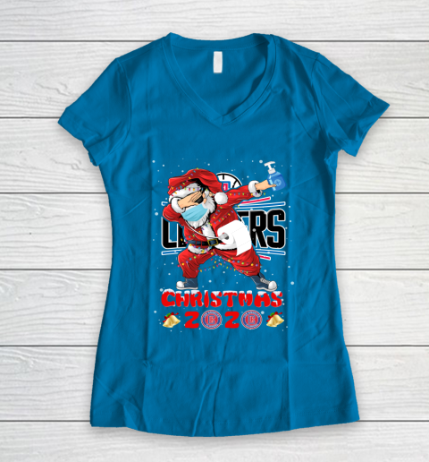 LA Clippers Funny Santa Claus Dabbing Christmas 2020 NBA Women's V-Neck T-Shirt 5