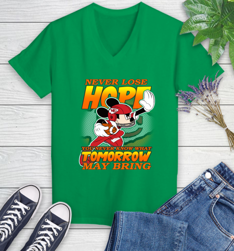 Kansas City Chiefs NFL Football Mickey Disney Never Lose Hope Women's V-Neck T-Shirt 5
