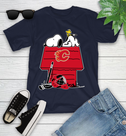 Calgary Flames NHL Hockey Snoopy Woodstock The Peanuts Movie Youth T-Shirt 3