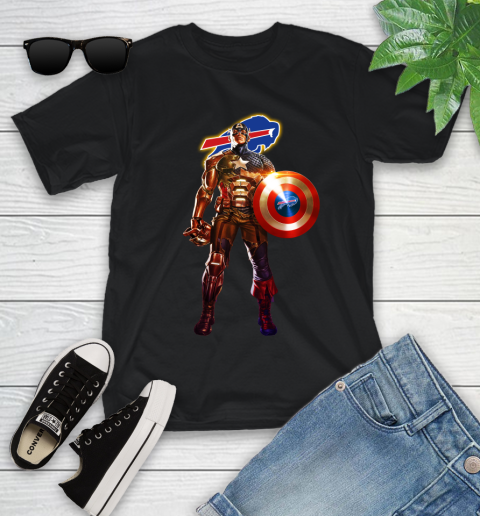 NFL Captain America Marvel Avengers Endgame Football Sports Buffalo Bills Youth T-Shirt 2