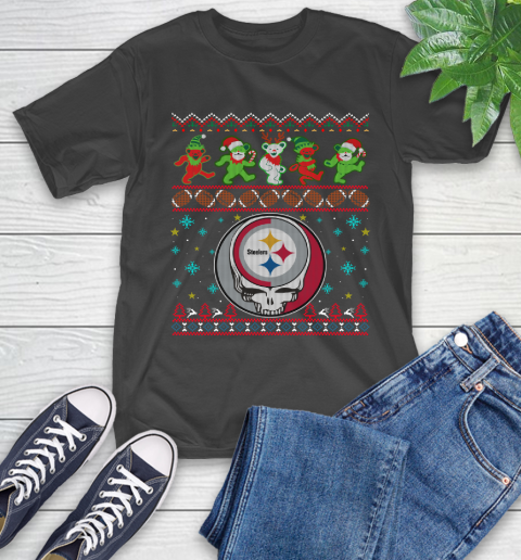Christmas Ugly NFL Pittsburgh Steelers Grateful Dead Rock Band Skull Football Sports T-Shirt