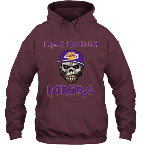 5ub4 nba los angeles lakers iron maiden rock band music basketball hoodie 23 front maroon