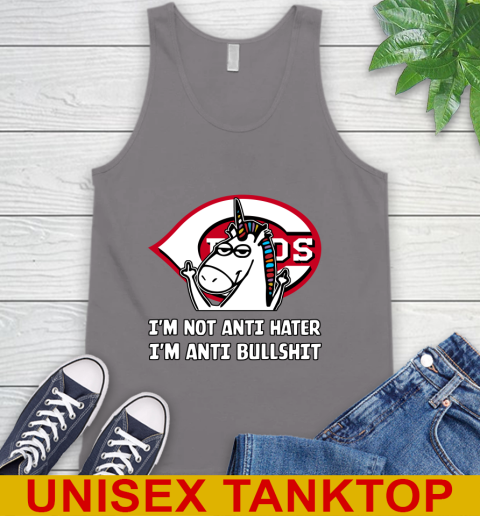 Cincinnati Reds MLB Baseball Unicorn I'm Not Anti Hater I'm Anti Bullshit Tank Top 7