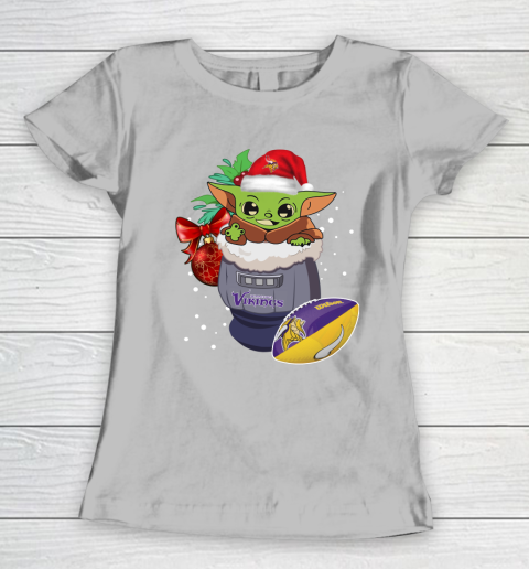 Minnesota Vikings Christmas Baby Yoda Star Wars Funny Happy NFL Women's T-Shirt 6