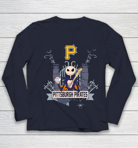 MLB Pittsburgh Pirates Baseball Jack Skellington Halloween Youth Long Sleeve 2