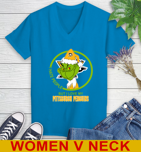 Pittsburgh Penguins NHL Christmas Grinch I Hate People But I Love My Favorite Hockey Team Women's V-Neck T-Shirt 8