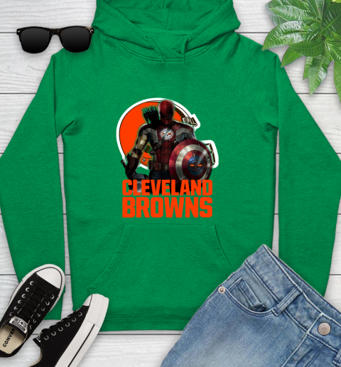NFL Captain America Thor Spider Man Hawkeye Avengers Endgame Football Cleveland Browns Youth Hoodie 7